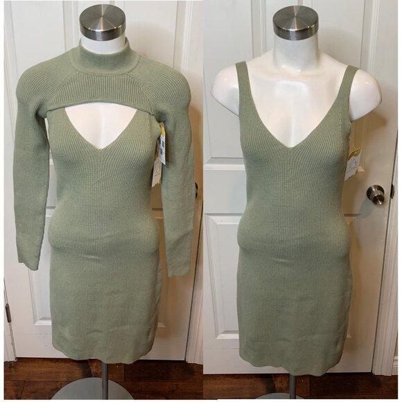 Abercrombie & Fitch Green Ribbed Dress Crop Mock Neck Top Set, Size MT, NWT $120 - Picture 1 of 8